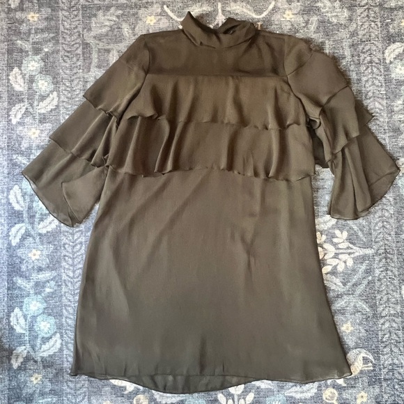 zara green frill dress Green Check Mini Dress Tie Gingham Puff Sleeve main image 0